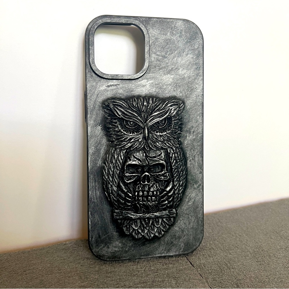 Protective iPhone 15 Phone Case Owl Skull Design Hard Shell